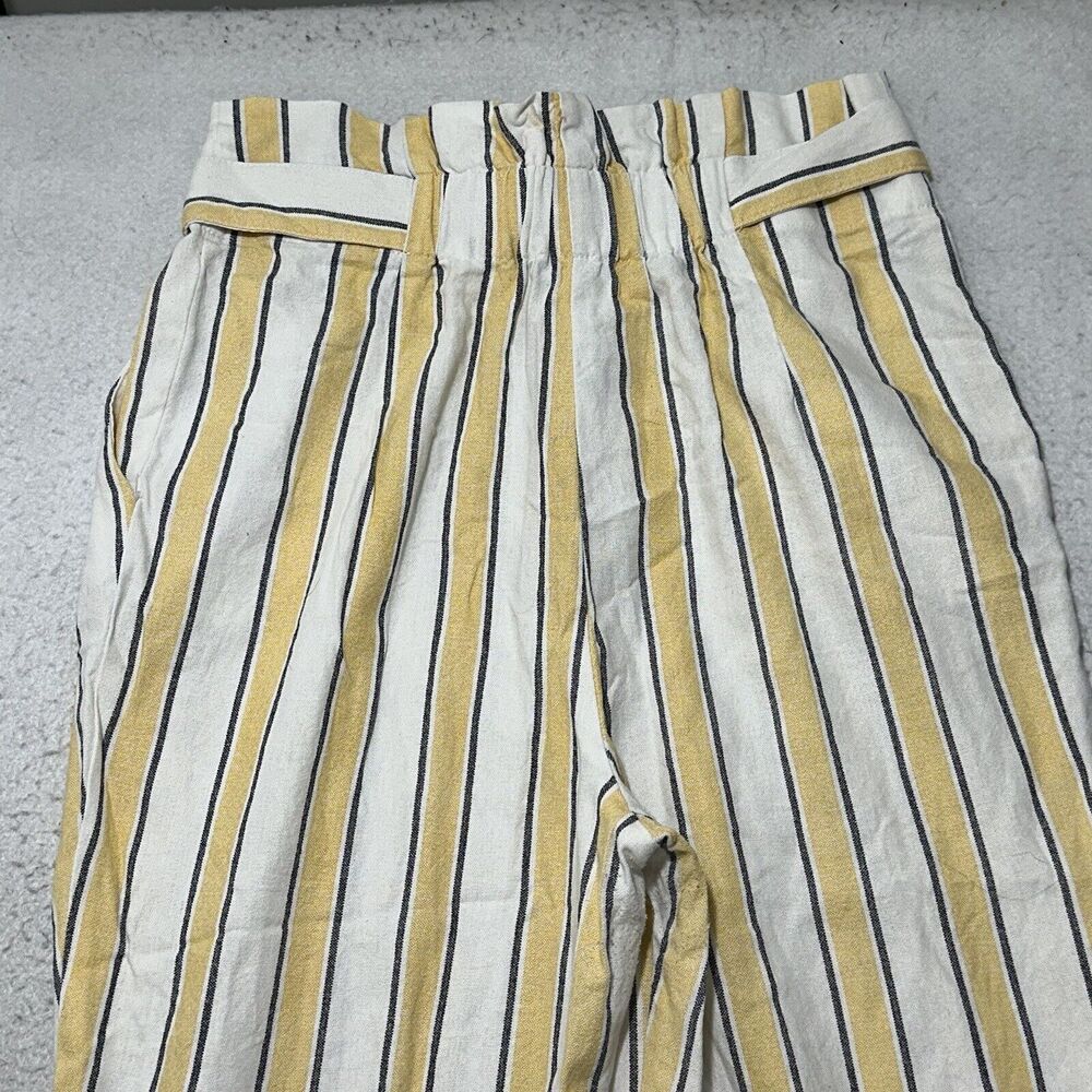 Top Shop Women's 8 Summer Striped Yellow White High Waisted Trouser Pants Linen - Picture 7 of 12